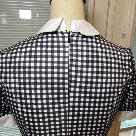 Black White Gingham Mini Dress Contrast Collar Dark Academia Goth XS - Picture 3 of 7